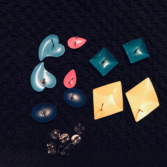 Vintage 80's Earrings Metal Retro Small Lot of 5 - Picture 3 of 8